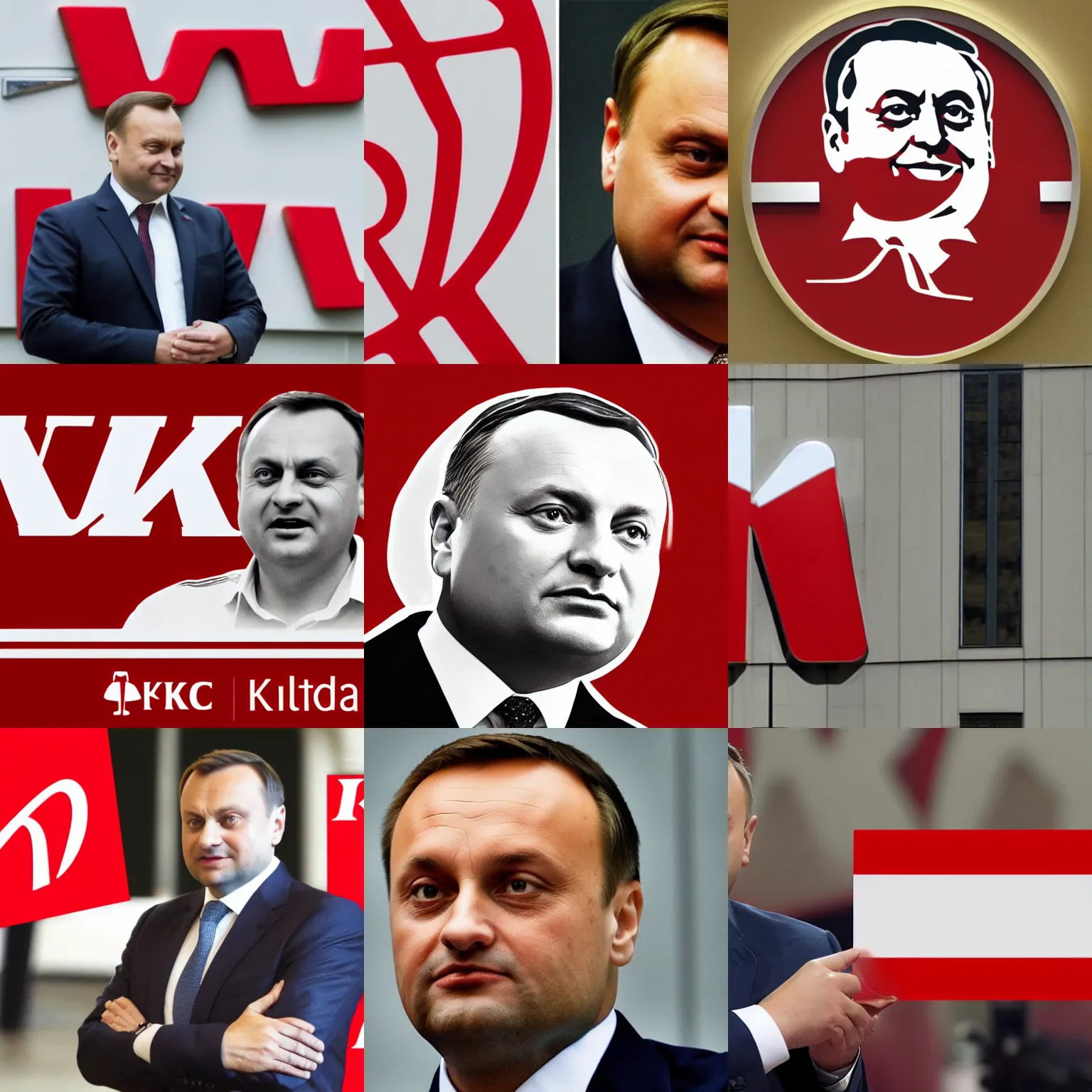 Prompt: Andrzej Duda in KFC logo