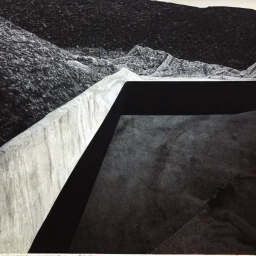 Prompt: by michael heizer close - up accurate. a beautiful collage. you cannot see the future. you cannot change the past. all of life consists of running into darkness.