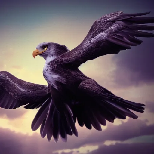 Prompt: A hyper realistic photo of a baby girl flying on an eagle, realistic, dark, cinematic, 8k render, full HD