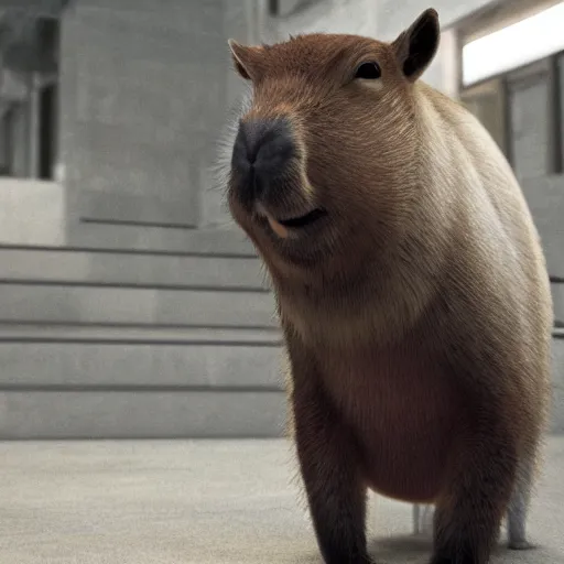 Image similar to an anthro capybara wearing a tuxedo suit, photorealistic, 4K, award-winning