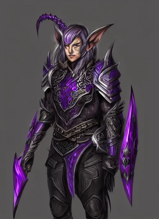 Image similar to Half-body portrait of a seasoned muscular elven warrior in black and purple armour and wolf skin. In style of Hyung-tae Kim, concept art, trending on ArtStation, Korean MMORPG.