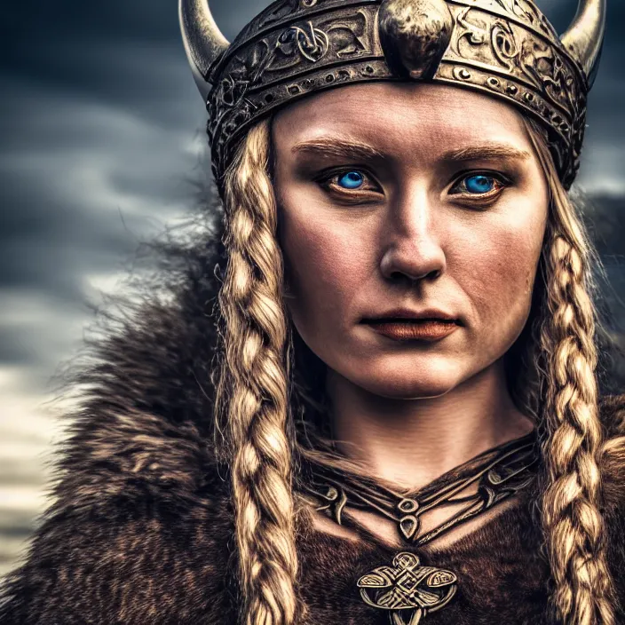 Image similar to photo of a beautiful viking queen, highly detailed, 4 k, hdr, smooth, sharp focus, high resolution, award - winning photo