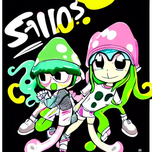 Image similar to Splatoon manga art illustration, colored illustration