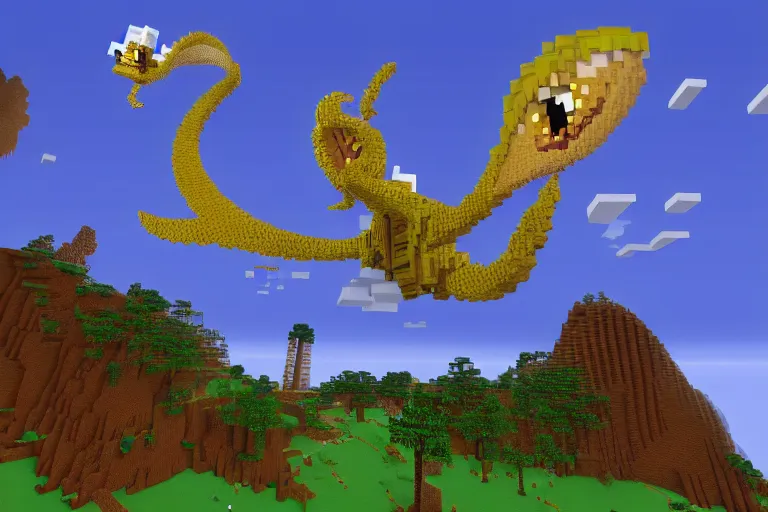 Image similar to giant flying squids in Minecraft, digital art, artstation, highly detailed, 4k