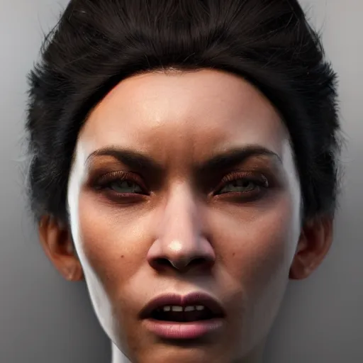 Image similar to hyperrealistic portrait of beautiful mixed race woman, angry, shouting, photo realistic, dynamic lighting, artstation, poster, volumetric lighting, very detailed face, 4 k, award winning