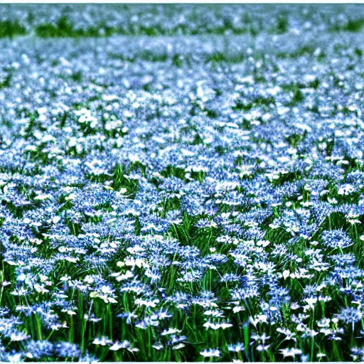 Prompt: field of light blue and white daisies, matte painting