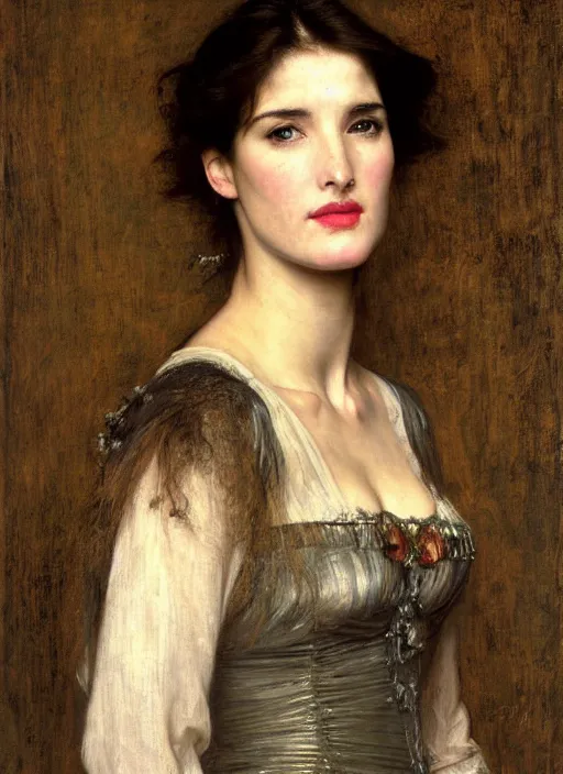 Image similar to a beautiful painting of cobie smulders by John Everett Millais and Dante Gabriel Rossetti and John Collier and john william waterhouse, pre-raphaelite, detailed, trending on artstation, hd, masterpiece