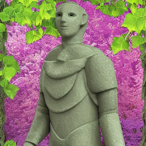 Image similar to stone golem covered with flowers and ivy in an enchanted forest, by simon cowell