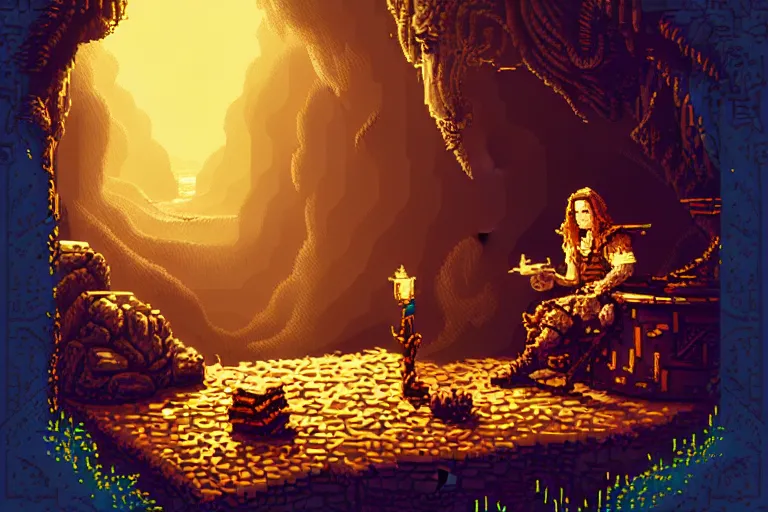 Image similar to the bard's tale, beautiful detailed pixelart by albertov, intricate details, beautiful, dithered gradients, volumetric lighting, cgsociety, artstation, smooth, sharp focus, 2 d illustration, amazing art by dan mumford, old school computer game graphics, pixel art