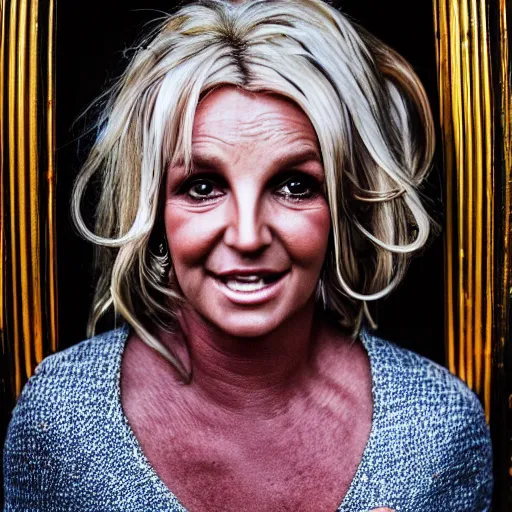 Image similar to old britney spears singer at age 9 0 years old, color ( sony a 7 r iv, symmetric balance, polarizing filter, photolab, lightroom, 4 k, dolby vision, photography award ), vogue, perfect face