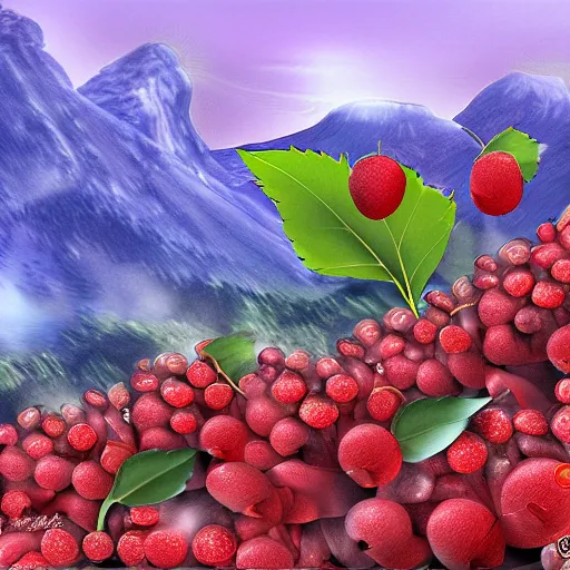 Prompt: Berries on the Mountainside, seng seng seng digital art