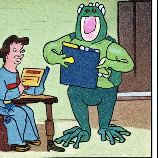 Image similar to frog son learns how to do his taxes colorized archival footage