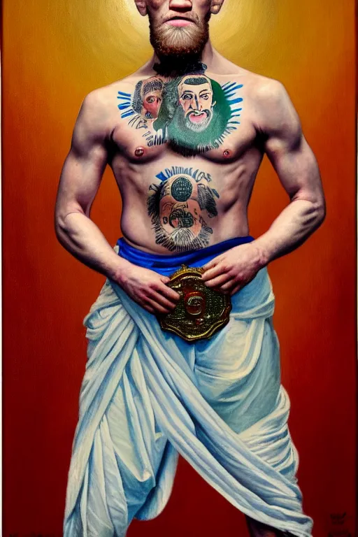 Image similar to full body portrait of conor mcgregor as mahatma gandhi, oil on canvas by william sidney mount, hindu art, great soul, irish folk, trending on artstation