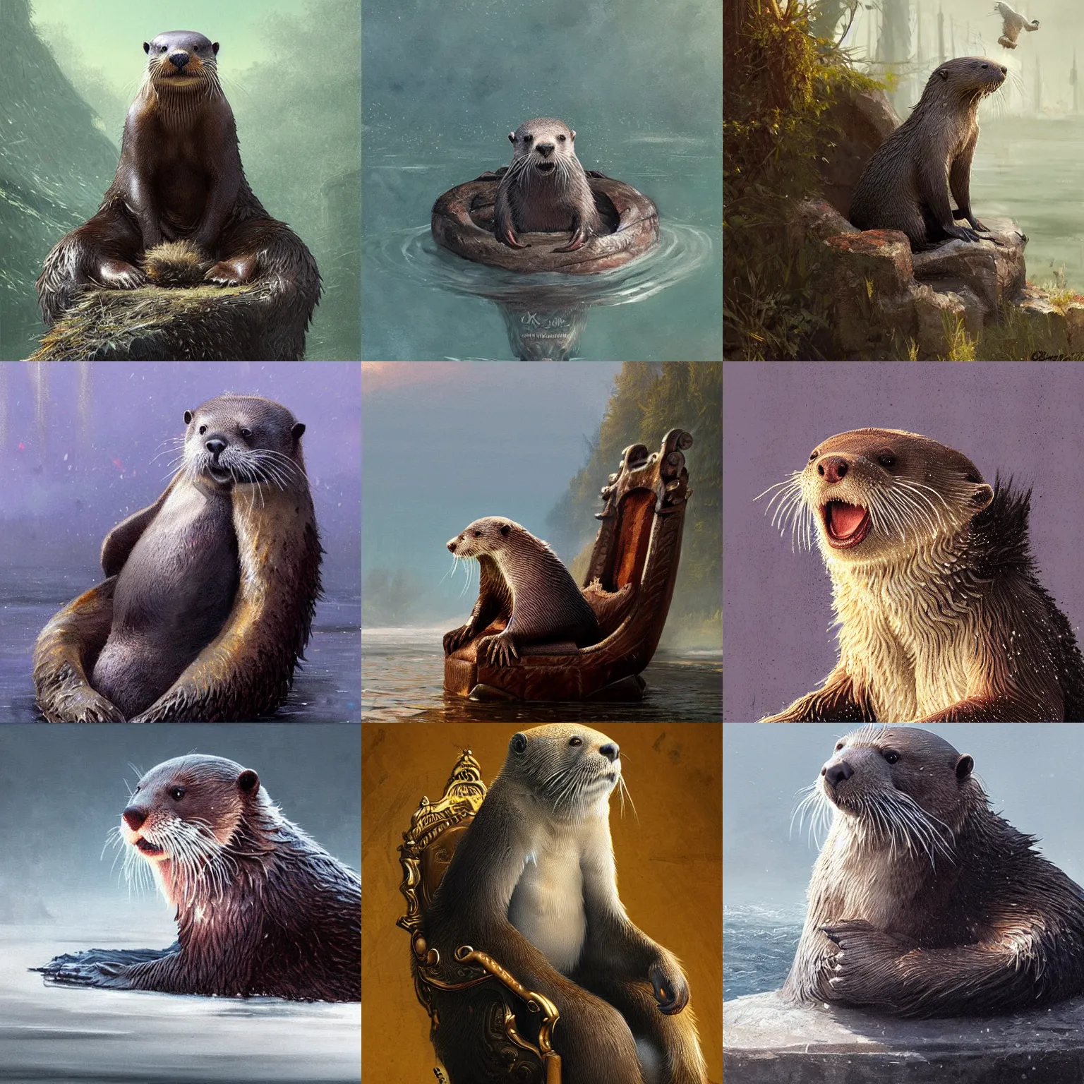 Prompt: a king otter sitting on his throne,digital art,ultra realistic,ultra detailed,art by greg rutkowski,detailed face
