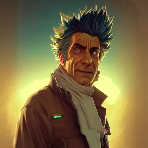 Image similar to Rick Sanchez, portrait, highly detailed, digital painting, artstation, concept art, sharp focus, illustration, art by artgerm and greg rutkowski and alphonse mucha