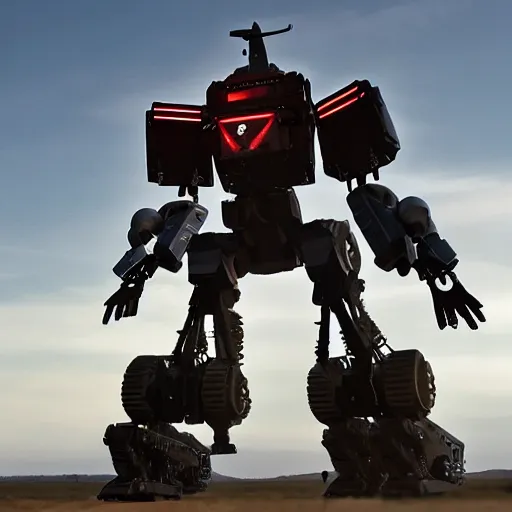 Prompt: Photograph from the 2022 field test of the United State’s humanoid battle mech prototype