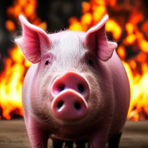 Image similar to Live Action Still of an isolated pig blowing fire fire, real life, hyperrealistic, ultra realistic, realistic, highly detailed, epic, HD quality, 8k resolution, body and headshot, Exquisite detail, post-processing, masterpiece, Cinematic Lighting, Unreal Engine, 8k, HD, white background