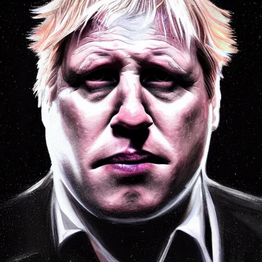 Prompt: full front face centered hyperdetailed portrait of Boris Johnson as Punisher, 8k, digital painting, futuristic, black neon lights, trending on CG society
