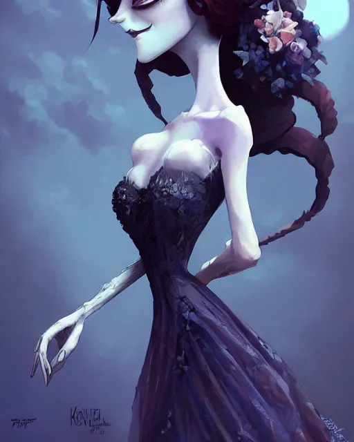 Image similar to elegant mysterious solemn zombie victoria everglot from the corpse bride, portrait, illustration, rim light, top light, summer clear blue sky, perfectly shaded, soft painting, art by krenz cushart and wenjun lin