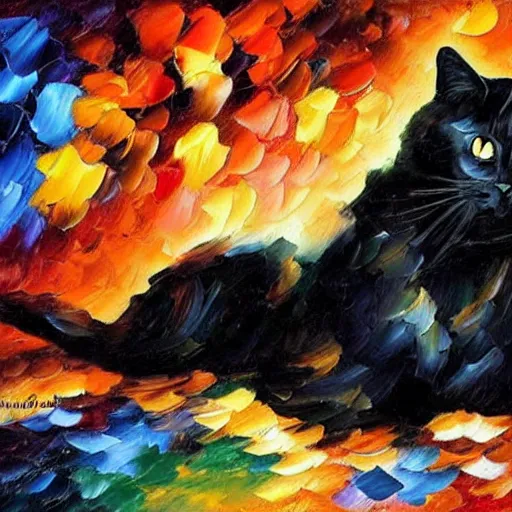 Image similar to oil painting of a black cat by leonid afremov