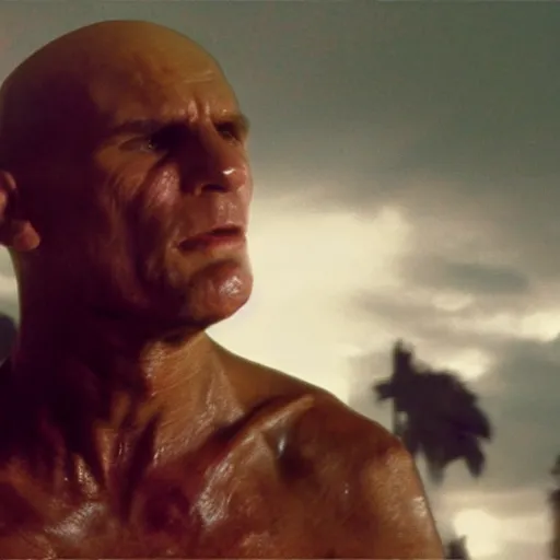 Image similar to Live Action Still of Jerma985 in Apocalypse Now, real life, hyperrealistic, ultra realistic, realistic, highly detailed, epic, HD quality, 8k resolution, body and headshot, film still