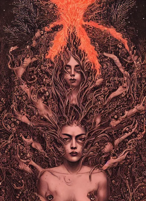 Image similar to Fire goddess painting by Dan Hillier, trending on artstation, artstationHD, artstationHQ, 4k, 8k