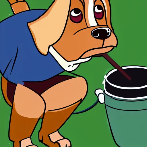 Image similar to of a dog in the style of disney!! cell shading style!! selling hot dogs on a sunny day