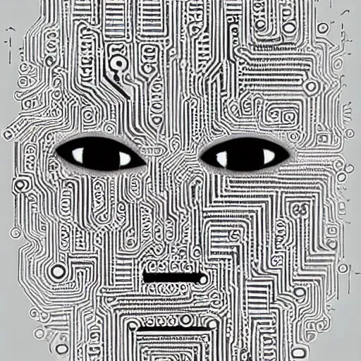 Image similar to a face made out of electrical circuits in the style of tron