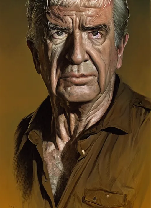 Image similar to portrait Clu Gulager as Burt from Return of the Living Dead (1985), highly detailed, centered, solid color background, digital painting, artstation, concept art, smooth, sharp focus, illustration, artgerm, donato giancola, Joseph Christian Leyendecker, Les Edwards, Ed Repka, WLOP