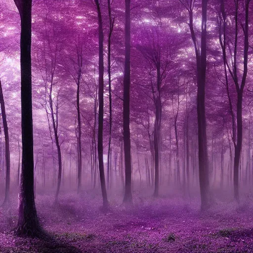 Prompt: : panoramic mystical purple forest hyper - realistic, detailed, render by c 4 d octane, unreal engine, 8 k 3 d render ray traceing