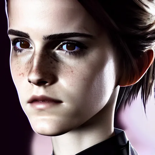 Prompt: Emma Watson as a Metal Gear Solid Villain 2005 JRPG cinema 4d render, Ray tracing reflection, natural lighting, Unreal Engine award winning photography