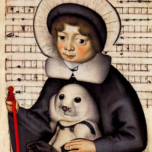 Image similar to portrait of a baby harp seal dressed as italian nobleman, sandro bottecelli, 1 4 5 0