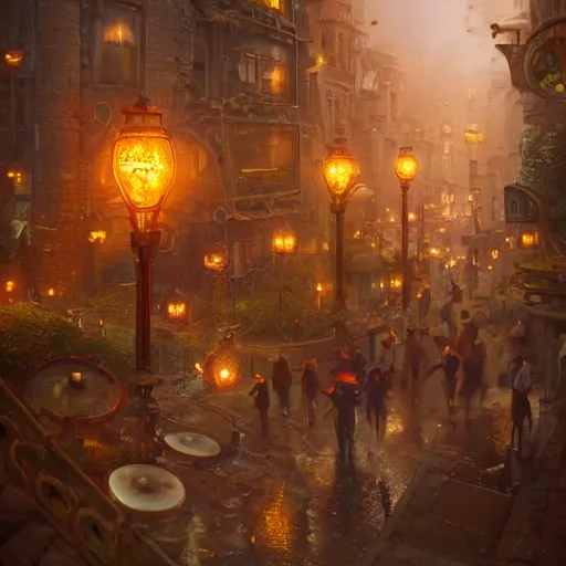 Prompt: a magical city of mushrooms ,cute ,clean and clear,in steampunk city by Greg rutkowski,sung Choi, 8k photo realistic, cinematic lighting, hd ,high details, atmospheric, trending on artstation, glowing effect, devinart, golden ratio, rule of thirds