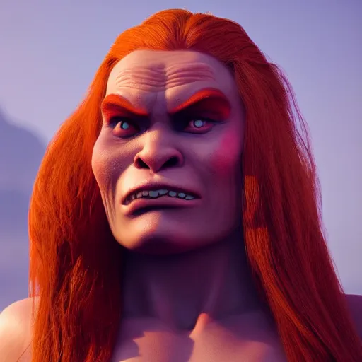 Prompt: beautiful redhead girl orc, clash royal style characters, unreal engine 5, octane render, detailed, cinematografic, cinema 4 d