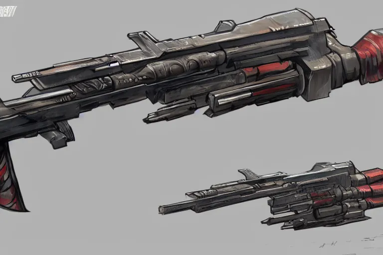 Prompt: Concept art of a space pirate rifle