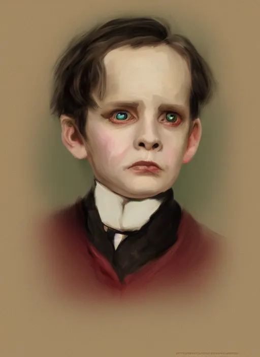Image similar to portrait of an evil victorian child, digital art, trending on artstation