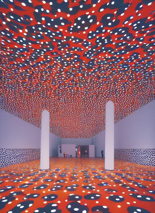 Image similar to a photograph of a museum light installation designed by yayoi kusama, 3 5 mm, color film camera, dezeen, architecture