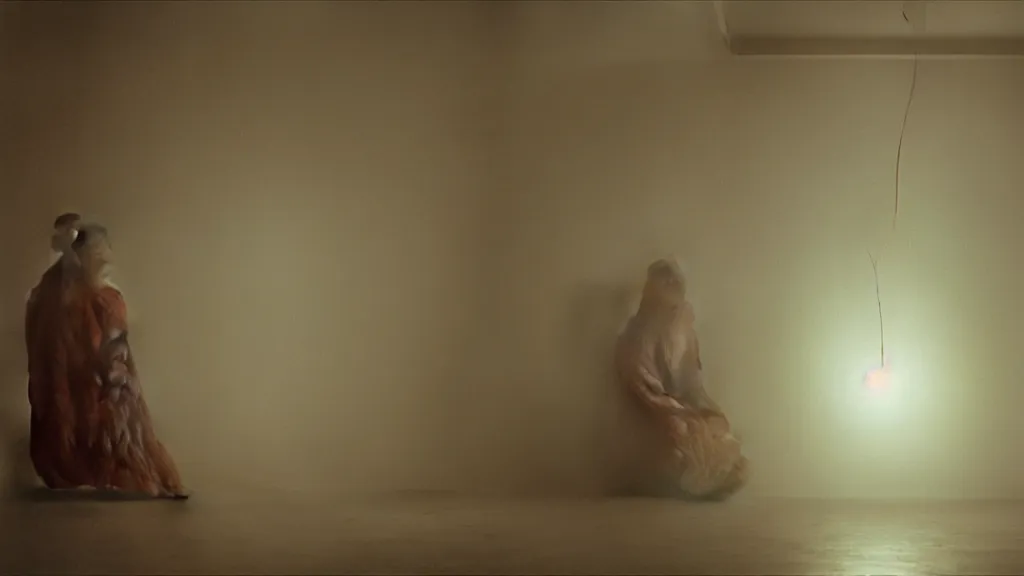 Image similar to a giant hand made of wax and water floats through the living room, film still from the movie directed by Denis Villeneuve with art direction by Zdzisław Beksiński, wide lens