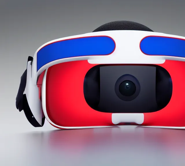 Prompt: a 4 k photorealistic photo product photo of a nintendo red and blue vr headset.