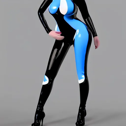 Prompt: portrait of a curvy feminine beautiful goddess with classy elaborate tight black-blue-white nylon-latex full body suit, multilayered outfit, photorealistic, sublime, 16k, smooth, sharp focus, cgsociety, ArtStation, volumetric lighting