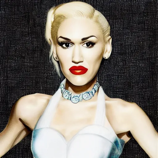 Image similar to Gwen Stefani, head and shoulders portrait, extremely detailed masterpiece, one single continues line.