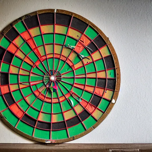 Prompt: a dartboard, in an abandoned room