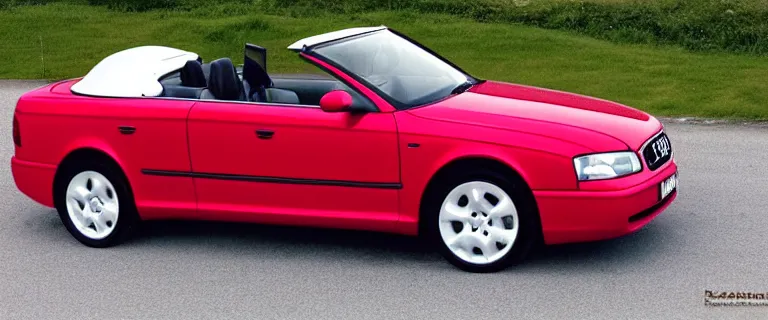 Image similar to Casablanca White Audi A4 B6 Avant Convertible (2002), red soft top roof raised, red interior, created by Barclay Shaw