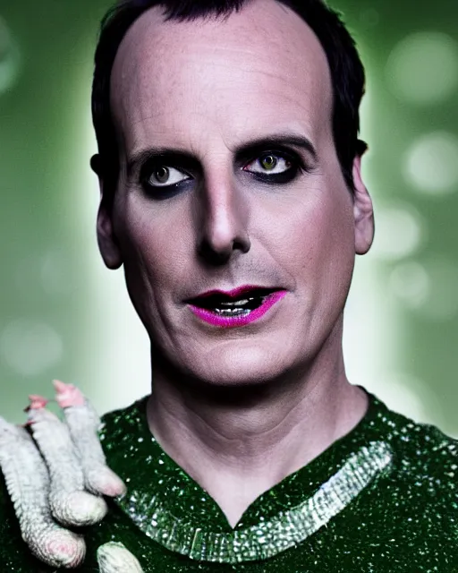 Image similar to Will Arnett as Beetlejuice, white makeup, green hair, cinematic lighting, 4k photograph