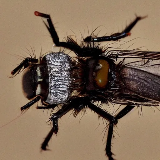 Prompt: a photograph of a fly with the head and face of donald trump