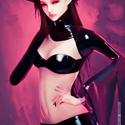 Image similar to a beautiful young japanese natalie portman alluring model in crop top, wearing a demonic latex mask that looks like an attractive succubus by guweiz and wlop and ilya kuvshinov and artgerm symmetrical eyes, aesthetic, gorgeous, stunning, attractive, artstation, deviantart, pinterest, digital art