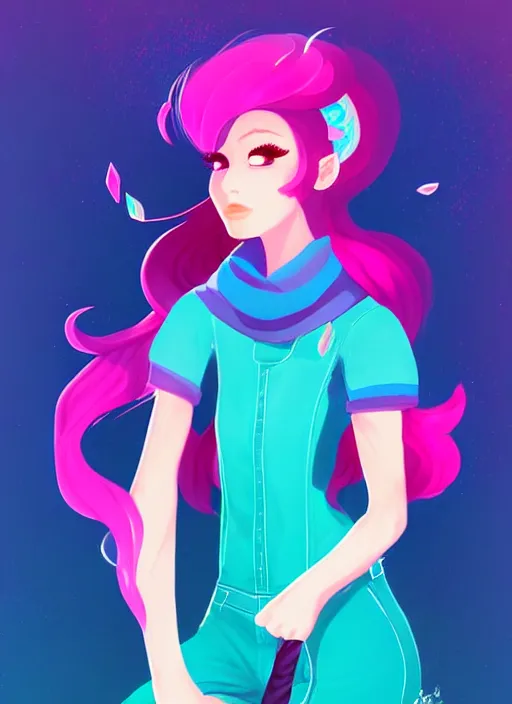 Image similar to female character inspired by 9 0's fashion and by madeline from celeste, art by rossdraws