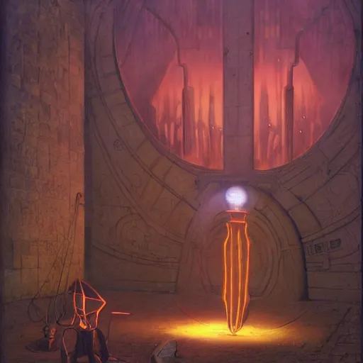 Prompt: ancient technology artifact, with glowing parts, by barlowe, wayne