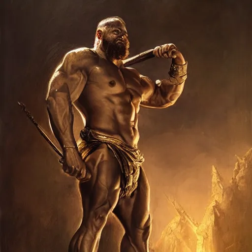 Prompt: handsome portrait of a spartan guy bodybuilder posing, radiant light, caustics, war hero, apex legends, by gaston bussiere, bayard wu, greg rutkowski, giger, maxim verehin