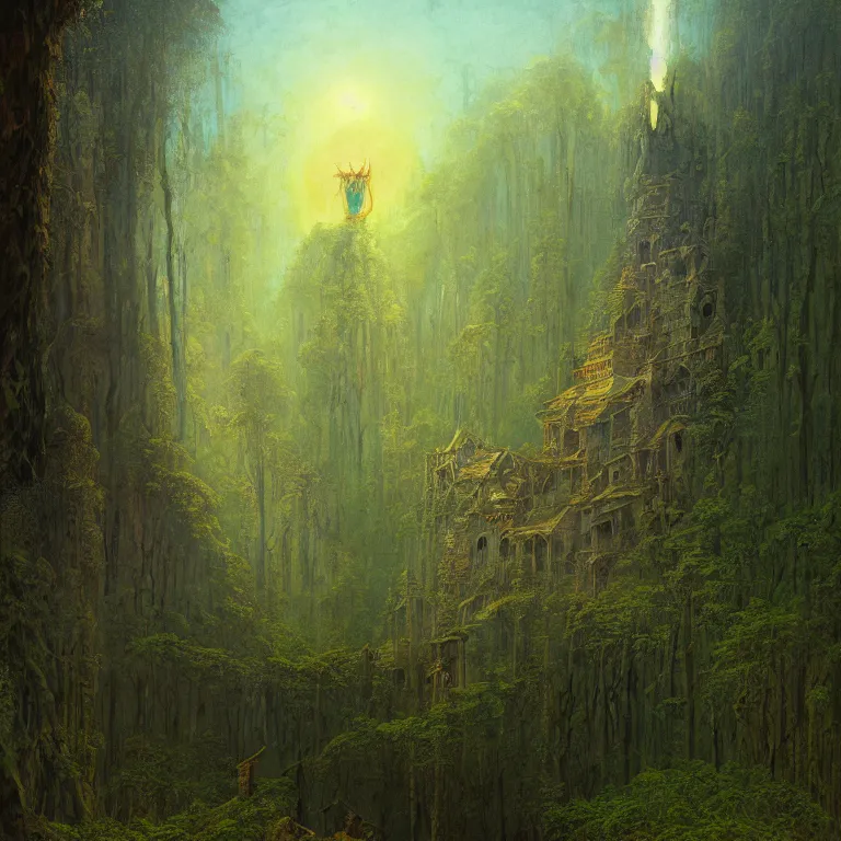 Image similar to a detailed painting inspired by moebius and beksinski of a medieval two floor building in the forest. fantasy poster. lord of the rings style. cinematic fantasy scene. fantasy. carl spitzweg. renaissance elements. renaissance element. oil painting. award winning. trending on artstation. 8 k